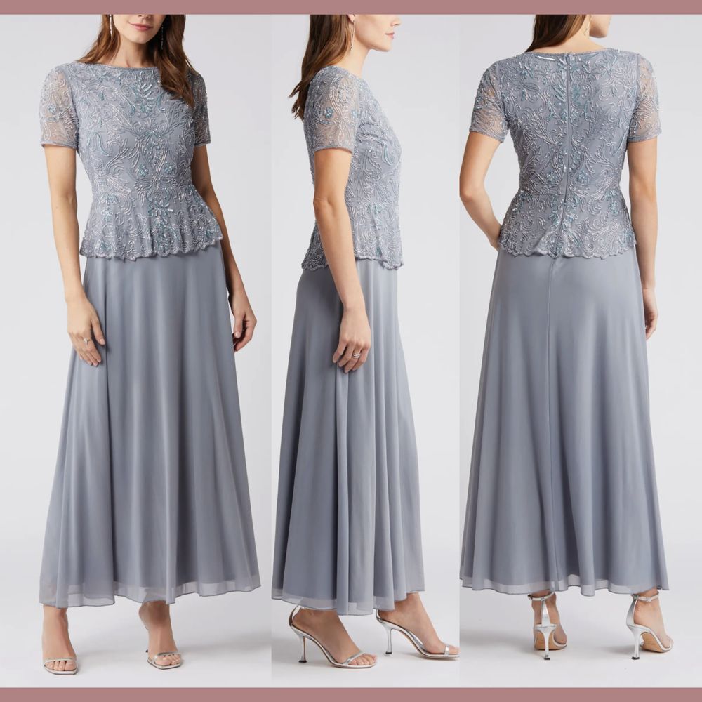 NWT $268 Pisarro Nights [ 14 ]‎ Short Sleeve Mock Embellished Dress Sea Blue